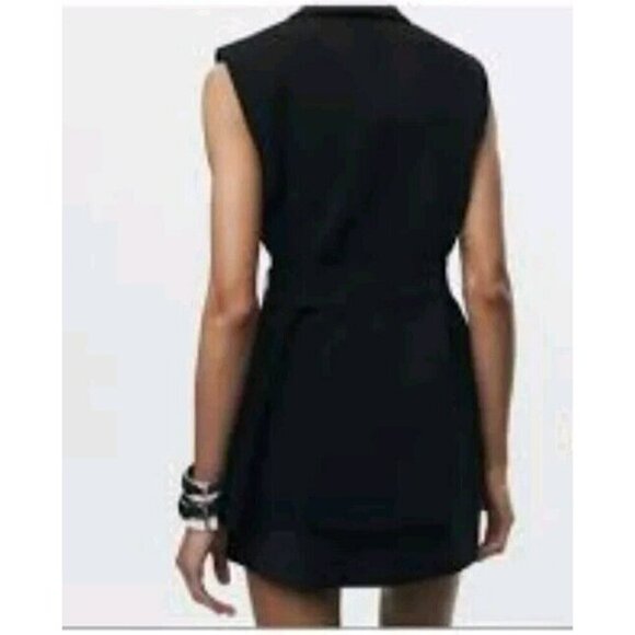 ZARA NEW WOMAN SS24 BLACK BELTED TUXEDO WAISTCOAT REF:7848/187 17.5 Ptp …